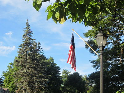Wellesley flag hangs by thread